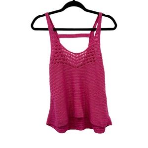AMERICAN EAGLE Hot Pink Knit Crochet Tank Top Size Small